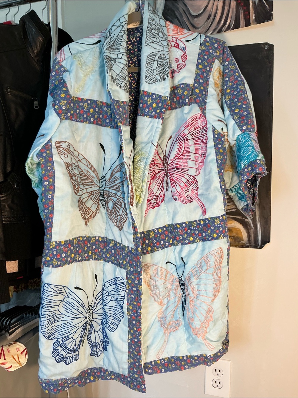 Quilt Coat with Embroidered Butterflies Medium Weight Size XL - Picture 2 of 11